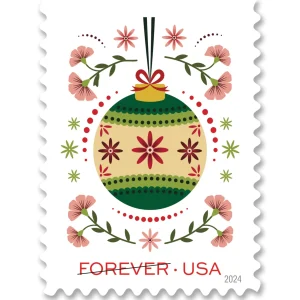 Forever Stamps 2024 Christmas Ornaments & Holiday Florals – Holiday Celebration, First-Class Postage