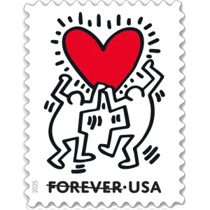 Forever Stamps 2025 Love – Keith Haring Heart Design, Wedding Invitation, First-Class Postage